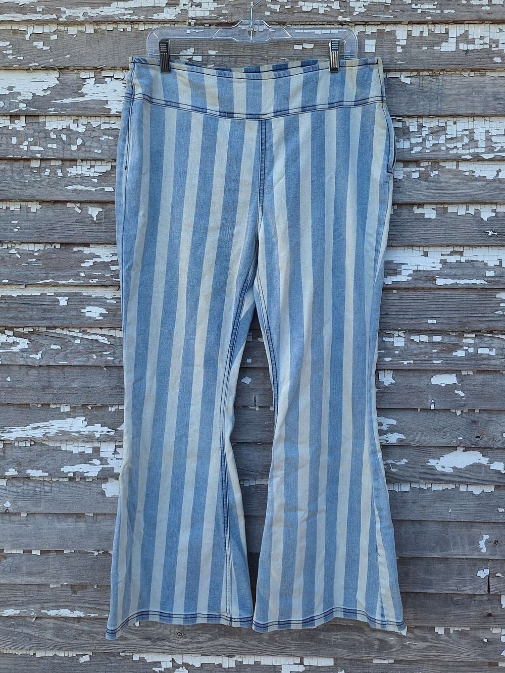 white birch Blue and White Vertical Stripe Flare Jeans